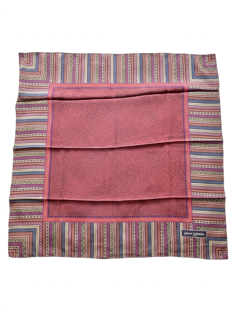 Vintage Pierre Balmain Silk Scarf Burgundy Geometric Framed Hand Rolled 26"x 26"